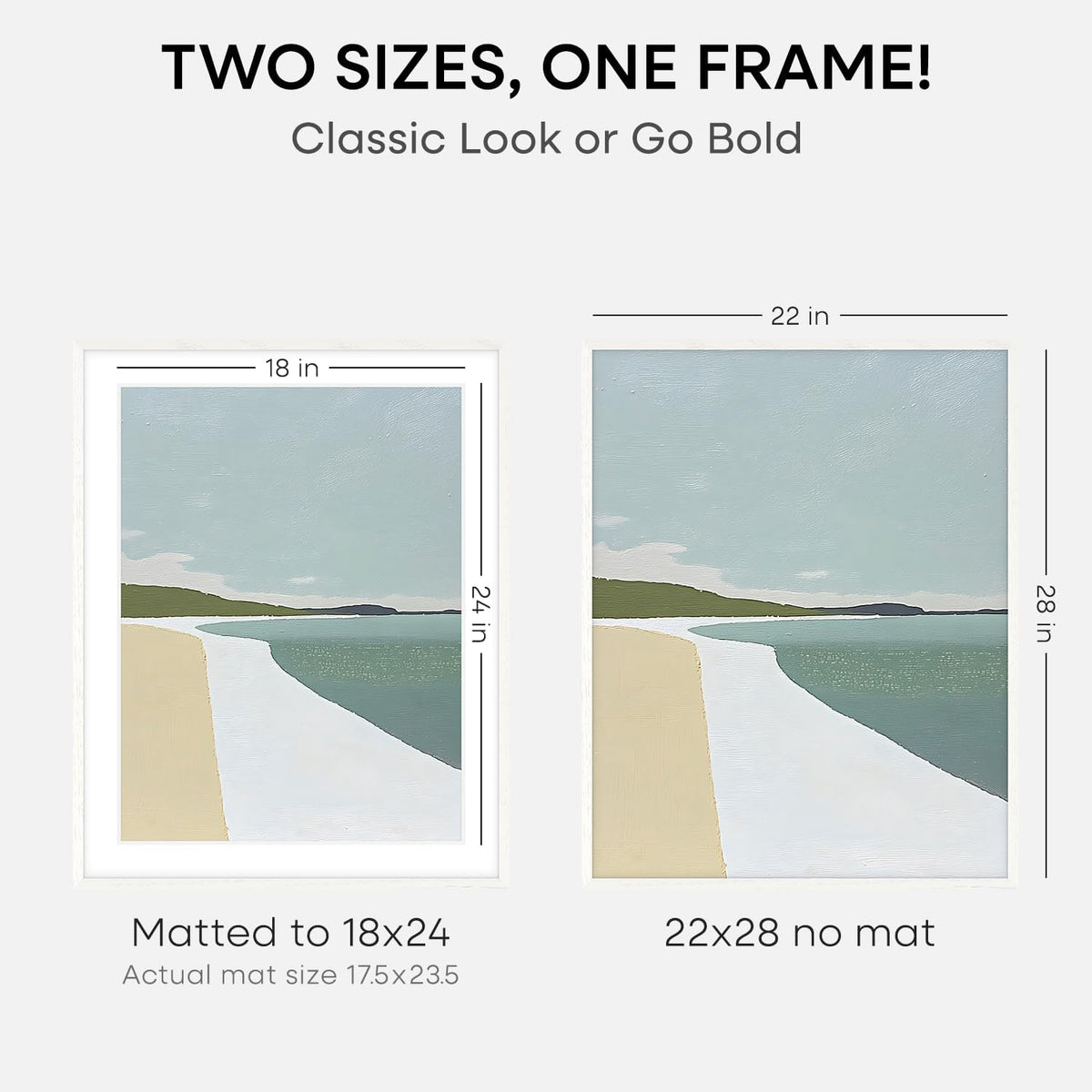 Homeforia 22x28 Poster Frame White, High End Oak 22 x 28 Wood Picture Frame with Mat 18 by 24 for