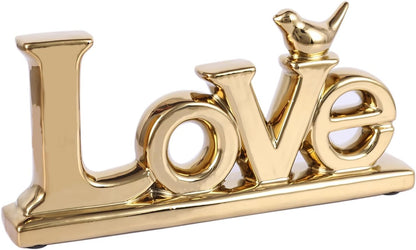 Gold Love Sign Statue - Personalized Home Decor, Bird Sculpture for Living Room, Bedroom, Desktop &