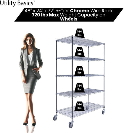 48"x24"x72" Chrome 5-Tier PREMIUM Wire Shelving NSF 4000 LBS MAX CAPACITY Heavy Duty Steel Storage