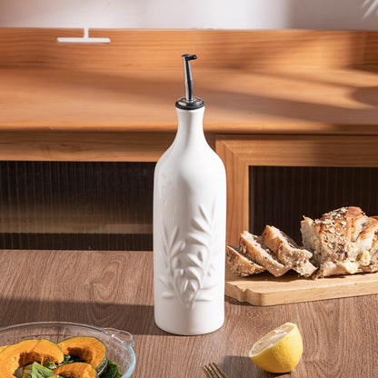 Sweejar Large Ceramic Olive Oil Dispenser Bottle, 24 Oz Relief Opaque Oil Cruet Protects Oil To