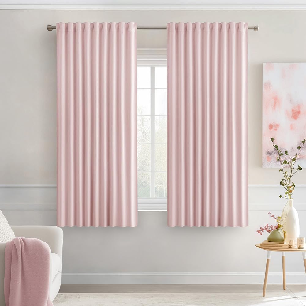 MIULEE Baby Pink Back Tab Blackout Curtains 63 Inch Length 2 Panels Set for Living Room Bedroom