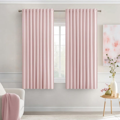 MIULEE Baby Pink Back Tab Blackout Curtains 63 Inch Length 2 Panels Set for Living Room Bedroom