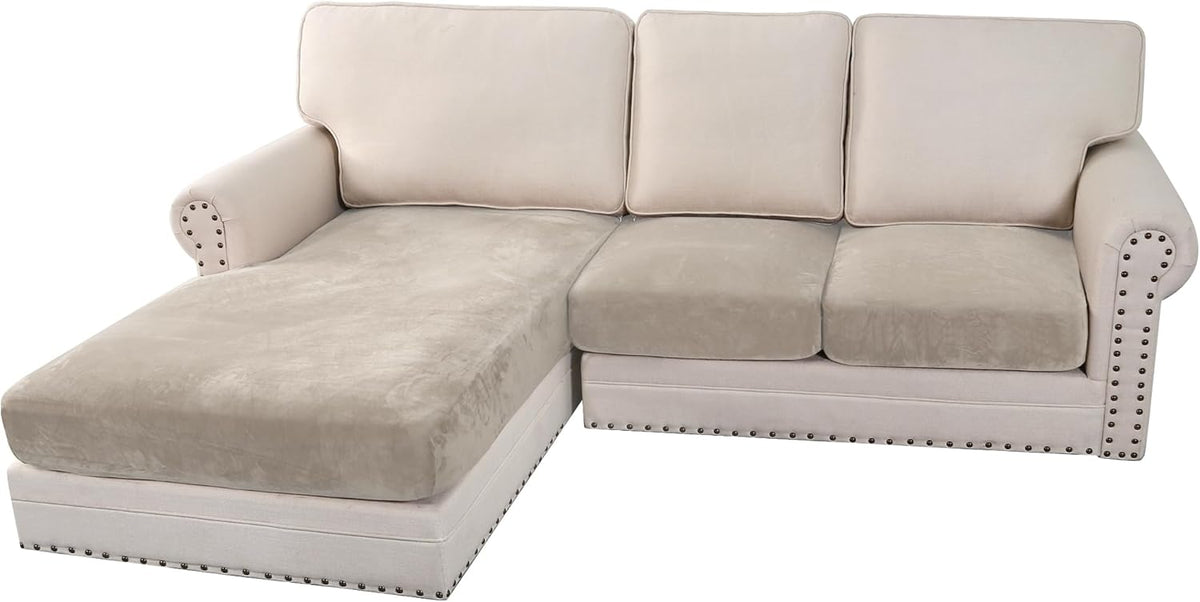 H.VERSAILTEX Velvet Stretch Sectional Couch Covers 3 Pieces Sofa Seat Cushion Covers L Shape