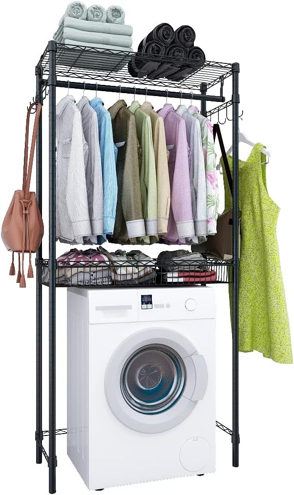 Xiofio Washer and Dryer Storage Shelf,Clothes Drying Rack,2 Tier Adjustable Height Storage Wire