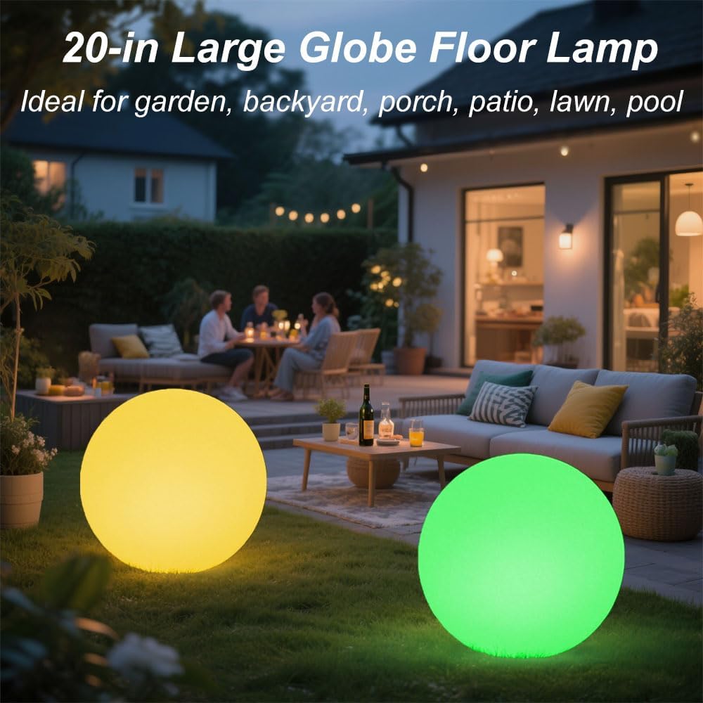 Large LED Glowing Ball Light, 20-in Outdoor LED Garden Orb Lights, Rechargeable Globe Lights RGB