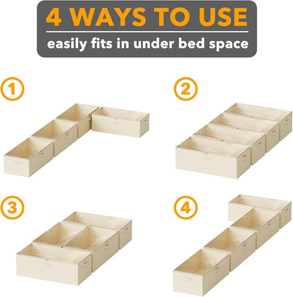 SpaceAid 4 Pack 10" High Under Bed Storage Containers, Large Underbed Storage Organizer Bins with