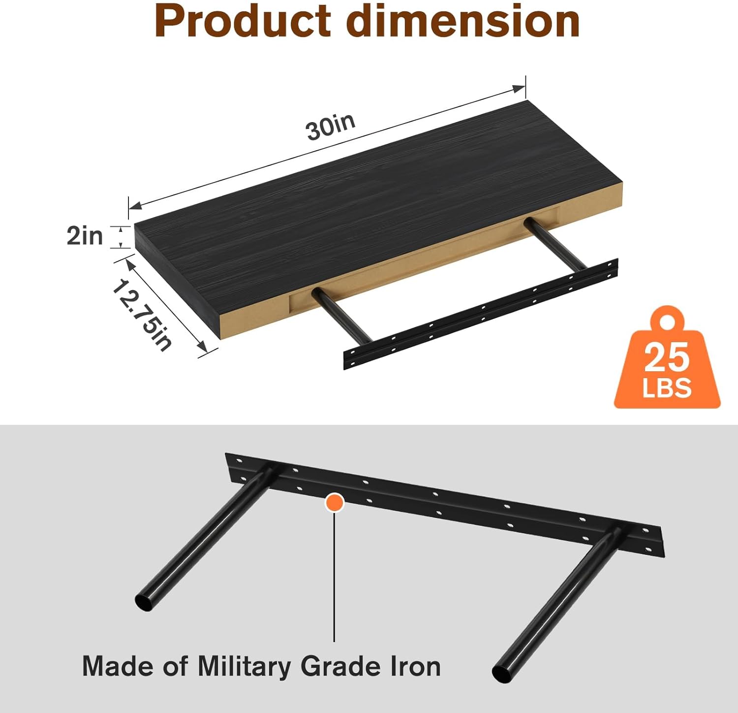 Floating Shelf, Set of 2 Wall Shelf, 30 in W x 12.75 in D x 2 in H Wooden Floating Wall Shelf with