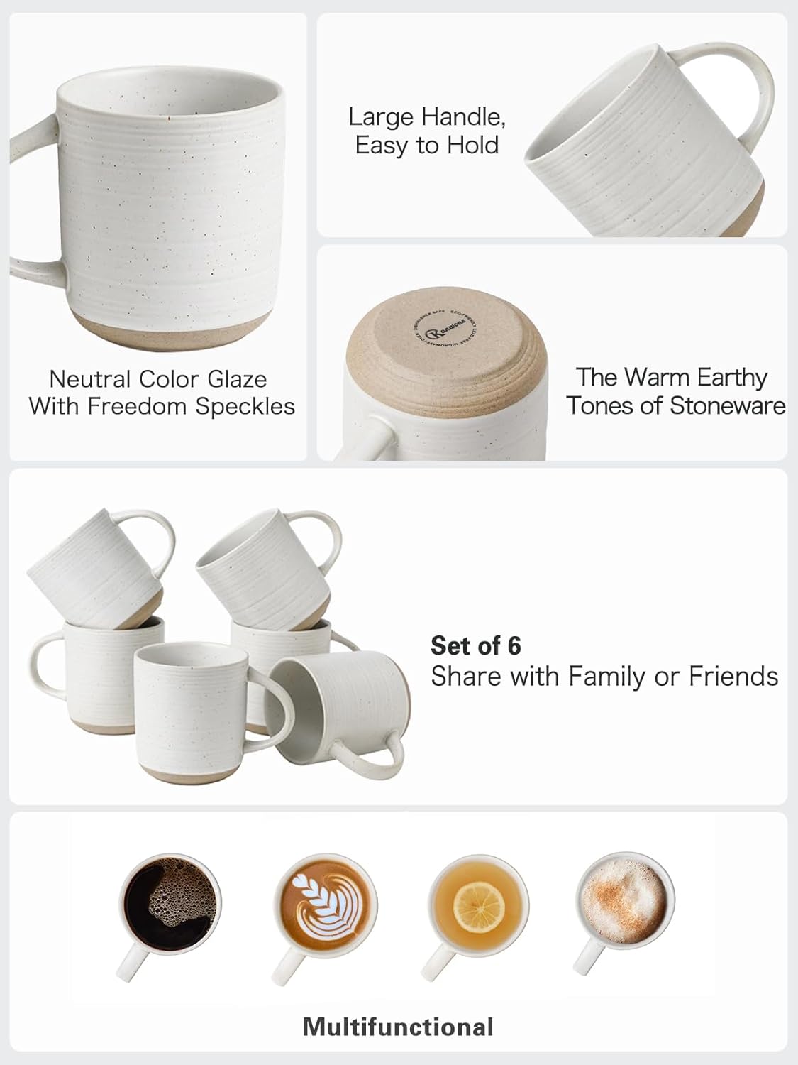 Kanwone Coffee Mugs 16oz, Stoneware Mugs Set, Ceramic Coffee Cups with Handle for Latte, Hot Tea
