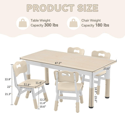 Kids Study Table and Chairs Set, Height Adjustable Toddler Table and Chair Set for Kids Ages 3-8