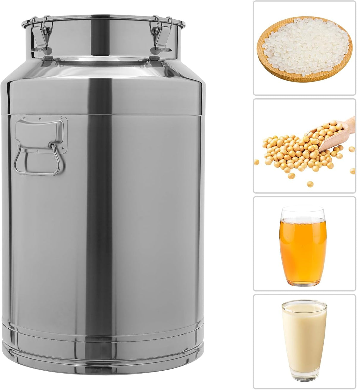 Stainless Steel Milk Can, 304 Stainless Steel Pail 20Gal Milk Can with Sealed Lid, 76L Hanging Lid