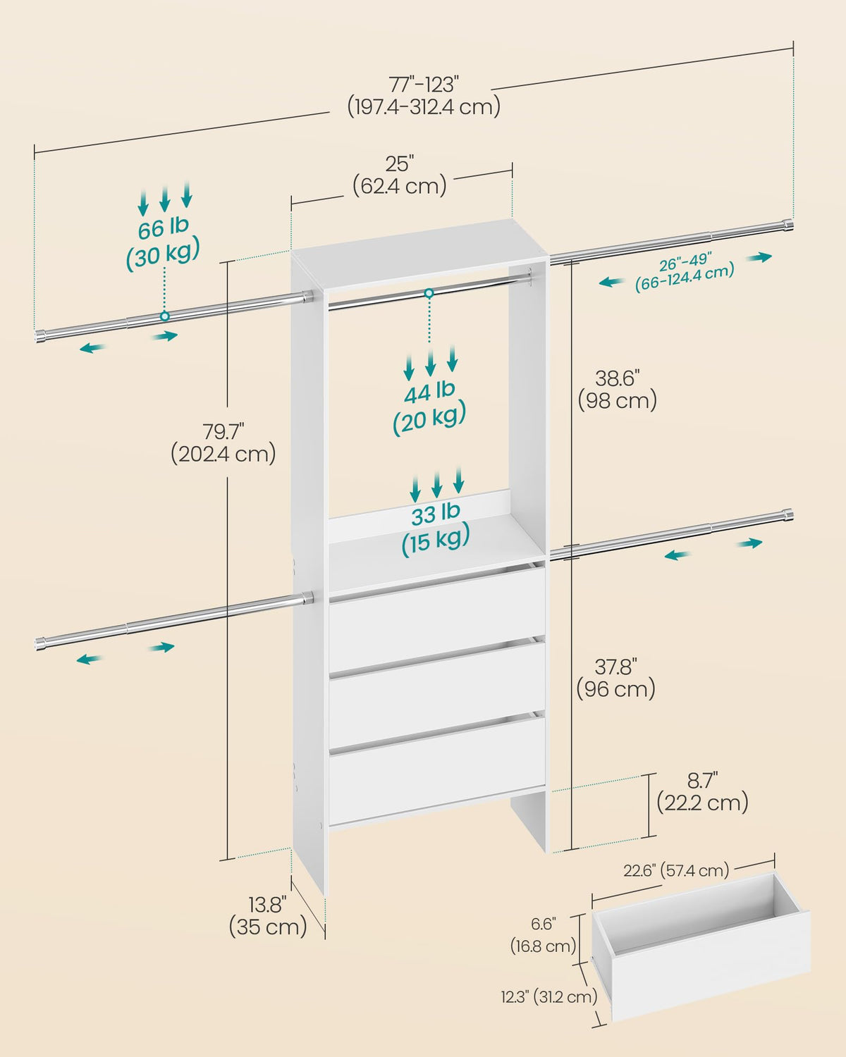 SONGMICS closet system, customizable walk-in closet organizer system with adjustable hanging rods