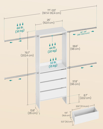 SONGMICS closet system, customizable walk-in closet organizer system with adjustable hanging rods