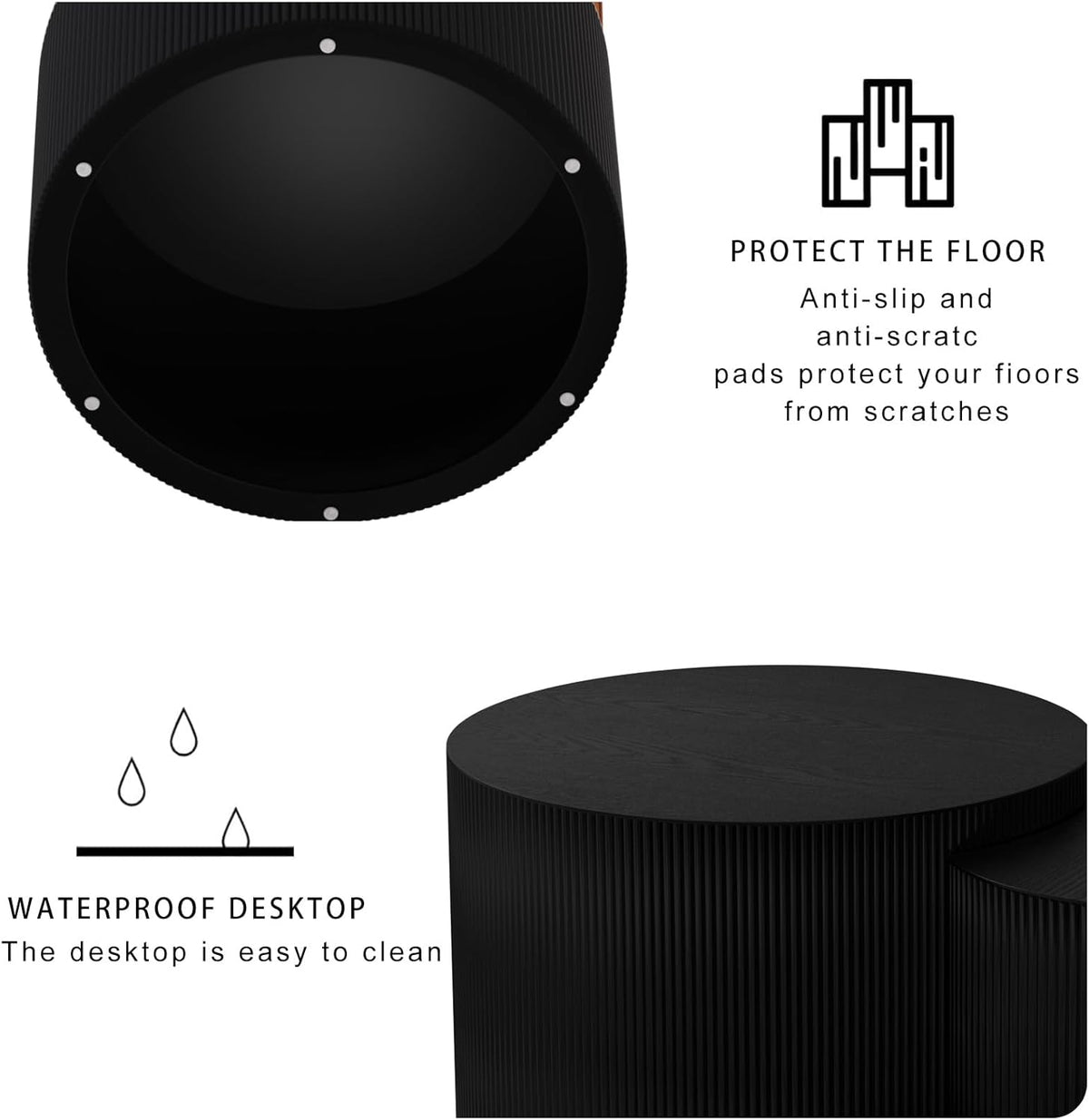 Round Coffee Table Set of 2, Nesting Coffee Table and End Table Set Small Circle Drum Side Table
