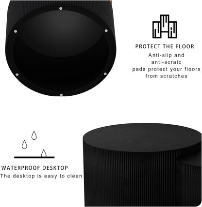 Round Coffee Table Set of 2, Nesting Coffee Table and End Table Set Small Circle Drum Side Table