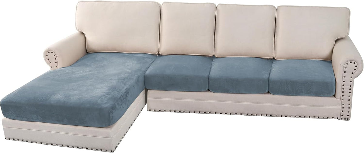 H.VERSAILTEX Velvet Stretch Sectional Couch Covers - 4 Piece Sofa Seat Cushion Set - L Shape