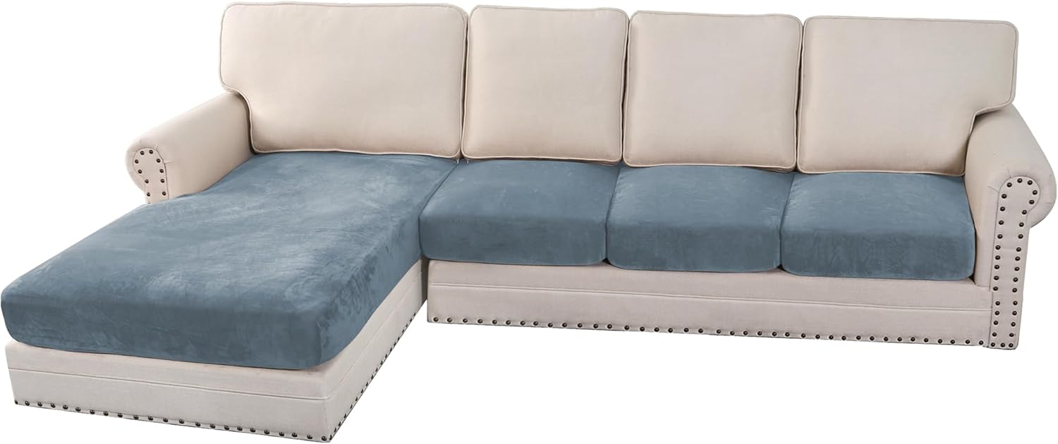 H.VERSAILTEX Velvet Stretch Sectional Couch Covers - 4 Piece Sofa Seat Cushion Set - L Shape