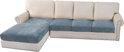 H.VERSAILTEX Velvet Stretch Sectional Couch Covers - 4 Piece Sofa Seat Cushion Set - L Shape