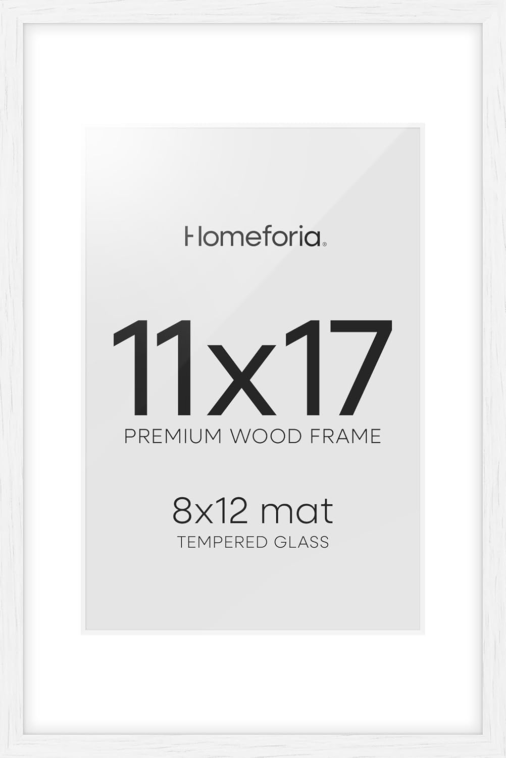 Homeforia 11x17 White Wood Frame, High End Oak 17 x 11 White Wooden Picture Frames with Mat 8 by