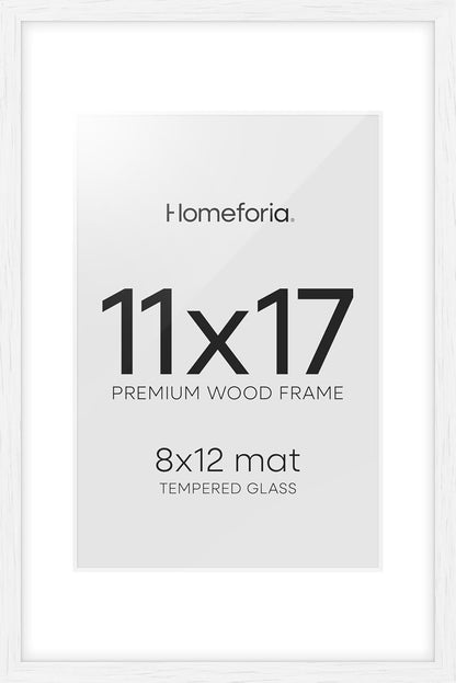 Homeforia 11x17 White Wood Frame, High End Oak 17 x 11 White Wooden Picture Frames with Mat 8 by