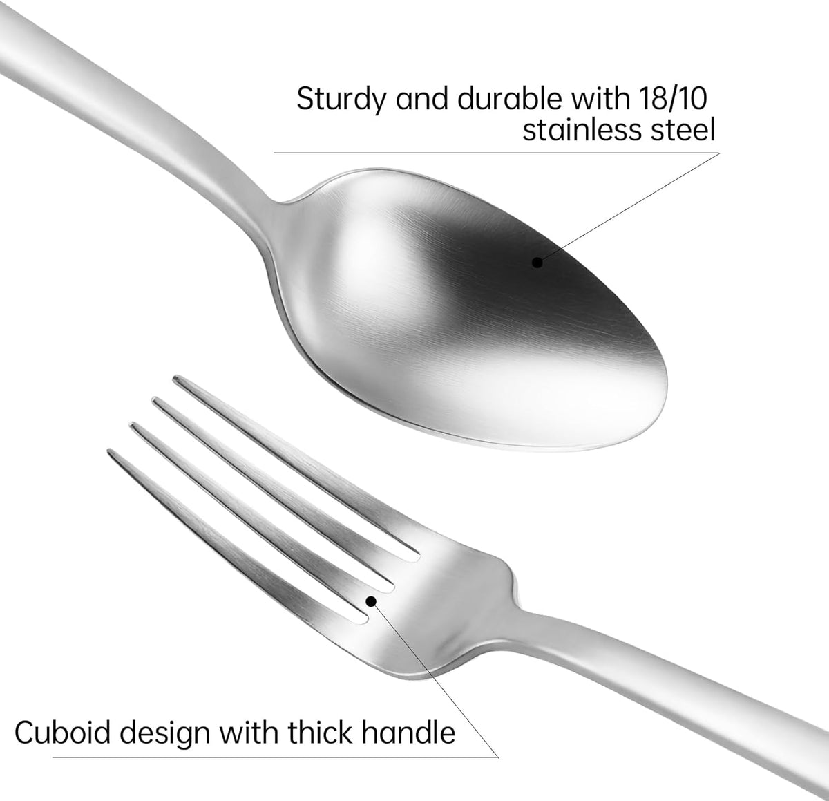 Stainless Steel Flatware Set Hand Forged 18/10 Silverware Set Cutlery Set Silver Cuboid Handle