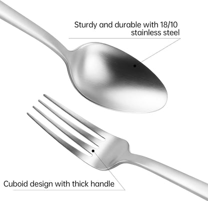 Stainless Steel Flatware Set Hand Forged 18/10 Silverware Set Cutlery Set Silver Cuboid Handle