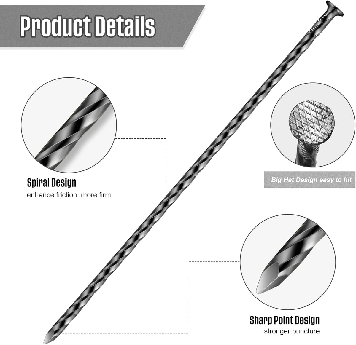 200 Pcs Metal Nails 8 Inch Artificial Spikes Galvanized Spiral Landscape Stakes Edging Spikes