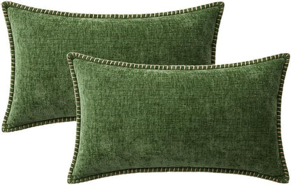 MIULEE Pack of 2 Christmas Pillow Covers 12x20 Inch Moss Green Farmhouse Decorative Throw Pillow