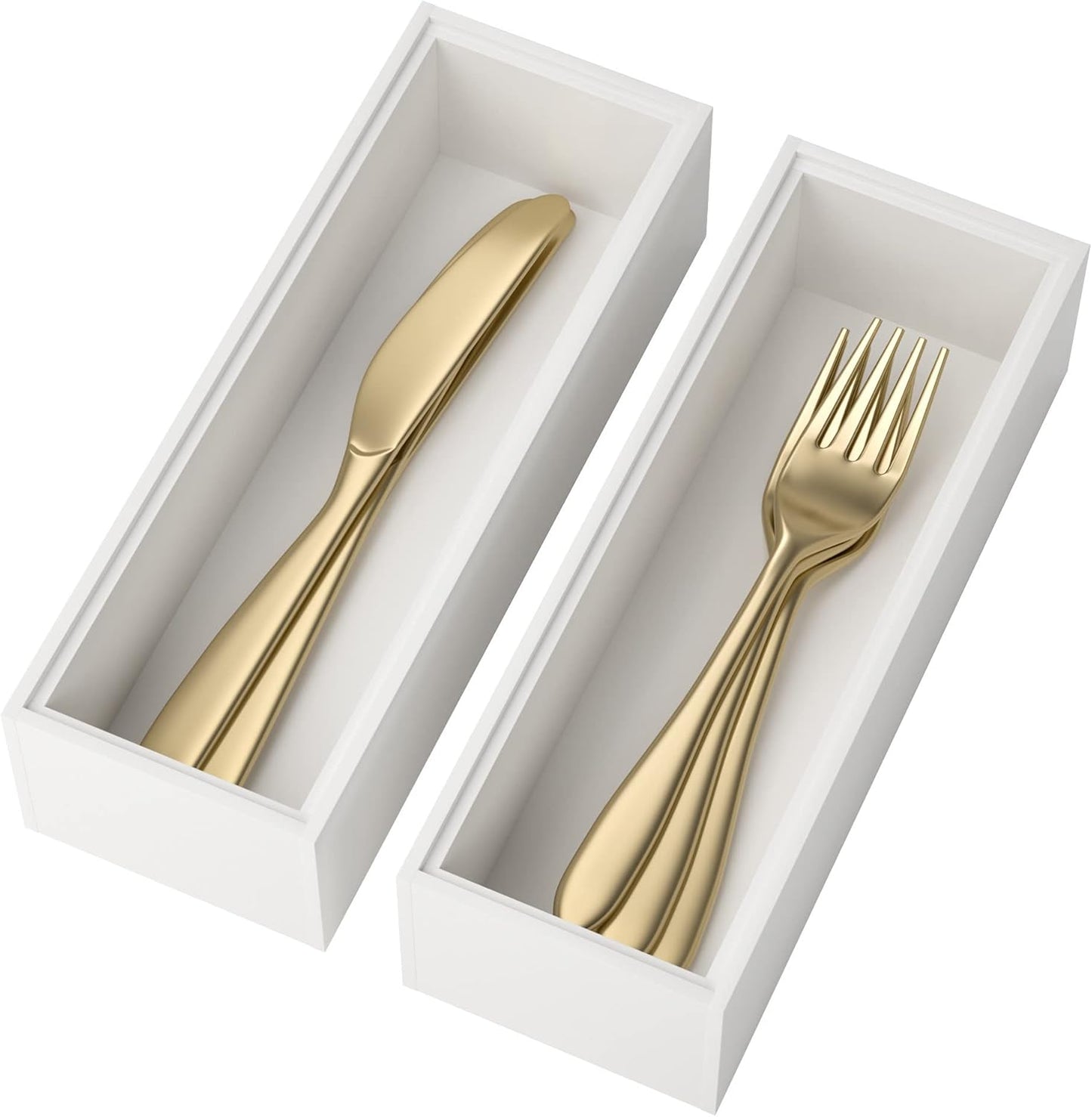 Utensil Organizer Silverware Drawer Organizer - Set of 2, Stackable Kitchen Organization, Bamboo