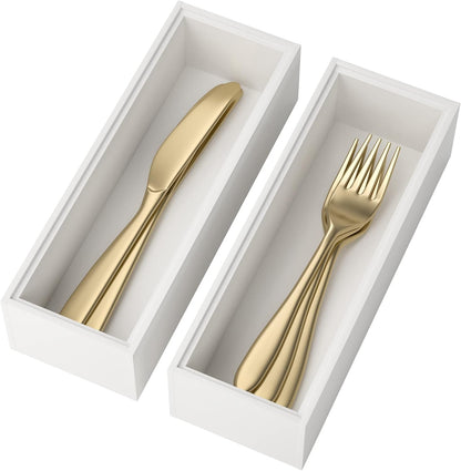 Utensil Organizer Silverware Drawer Organizer - Set of 2, Stackable Kitchen Organization, Bamboo