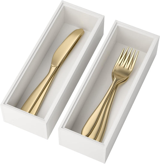 Utensil Organizer Silverware Drawer Organizer - Set of 2, Stackable Kitchen Organization, Bamboo