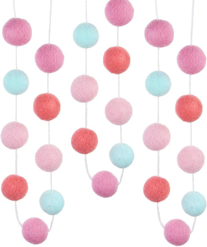 CCINEE 9.8 Feet Felt Ball Garland Pink Pom Poms Balls Strings (24Pieces Bulk) Handmade 4 Colors