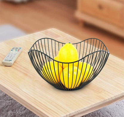 Fruit Basket for Kitchen Counter, 10 Inches Mordern Black Metal Wire Produce Bowl for Fruit