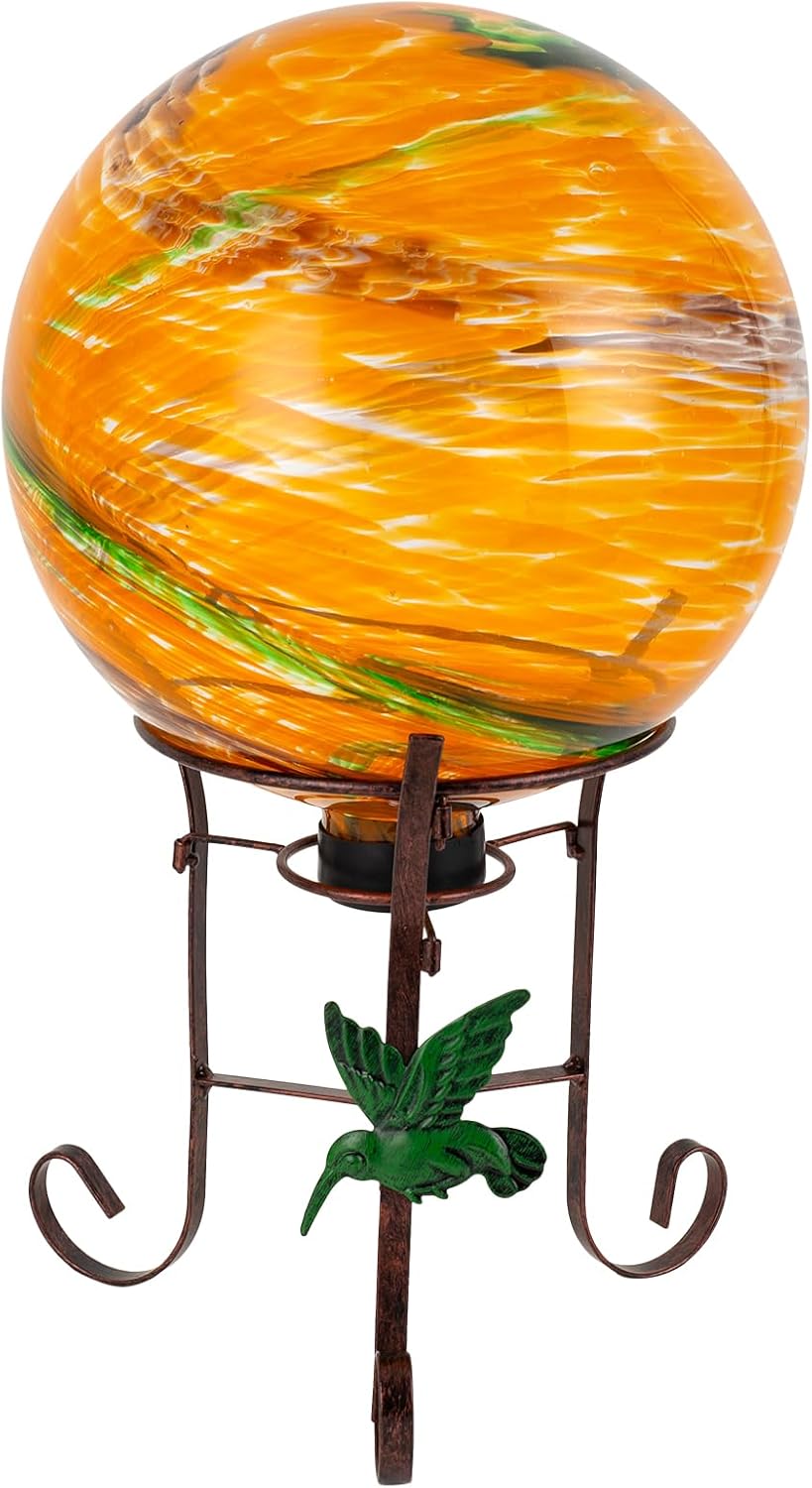 10 Inch Glass Gazing Ball, with 9.4" Tall Metal Gazing Globe Stand, Glass Balls Display Holder Set