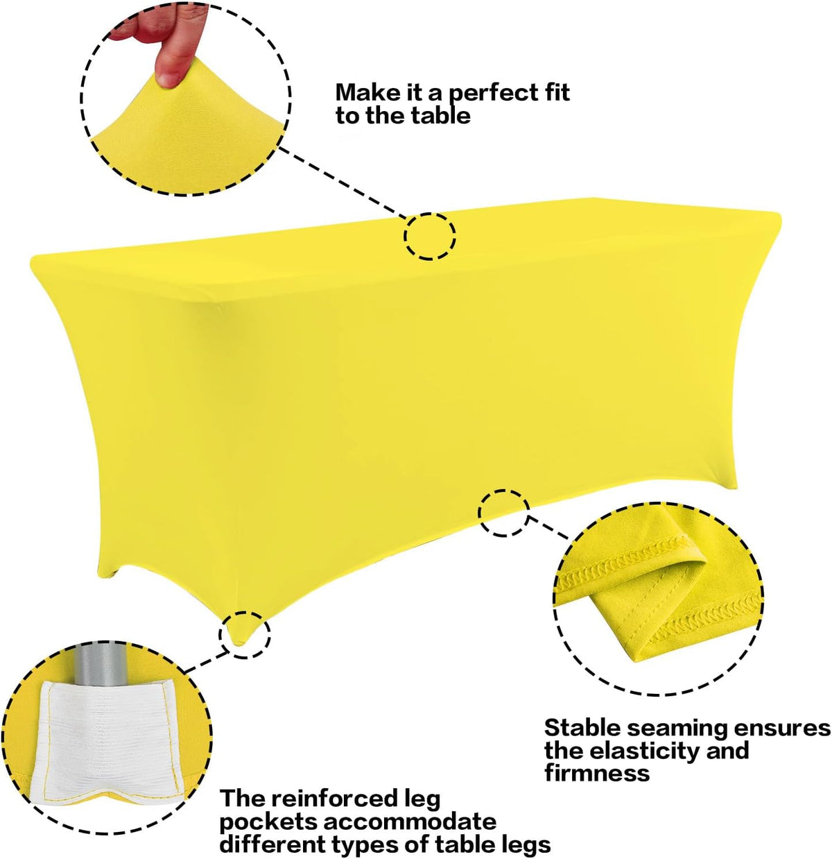 IVAPUPU 2 Pack 6FT Table Cloth for Rectangular Fitted Events Stretch Yellow Table Covers Washable