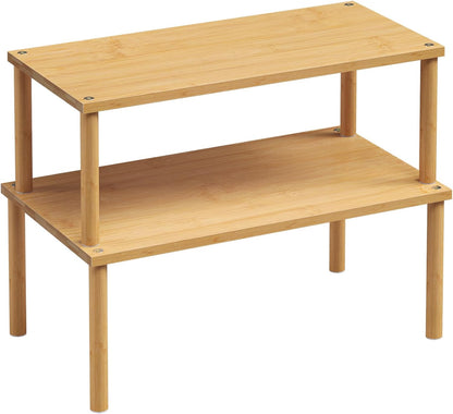 Cabinet Organizer Shelf(Set of 2),Kitchen Counter Shelves,Bamboo Stackable Expandable Spice Rack