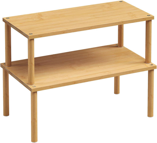 Cabinet Organizer Shelf(Set of 2),Kitchen Counter Shelves,Bamboo Stackable Expandable Spice Rack