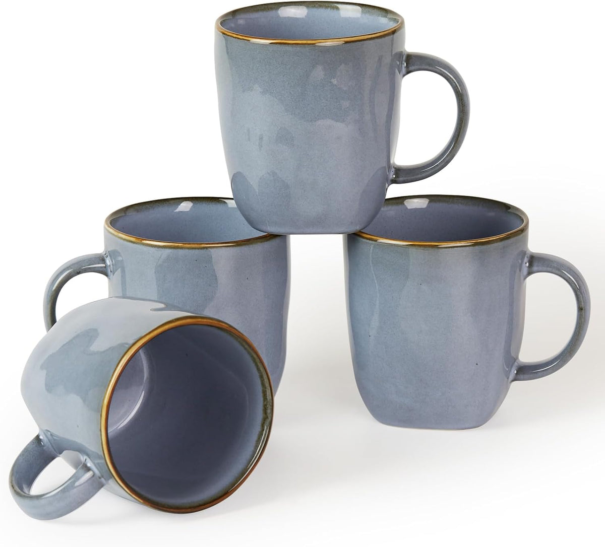 famiware Coffee Mugs Set of 4, Ocean Square 13oz Coffee Cup Set with Handle for Cocoa, Milk, Hot
