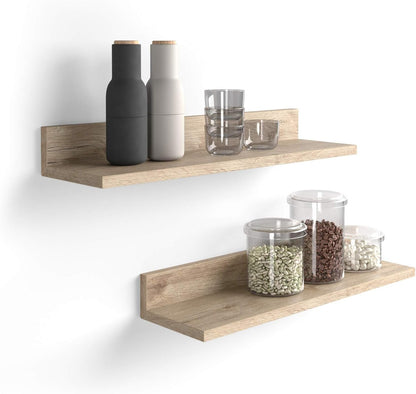 Mobili Fiver, Set of 2 Rachele Shelves, 23.62 in, Oak, Melamine-Finished, Wall Mounted Shelves for
