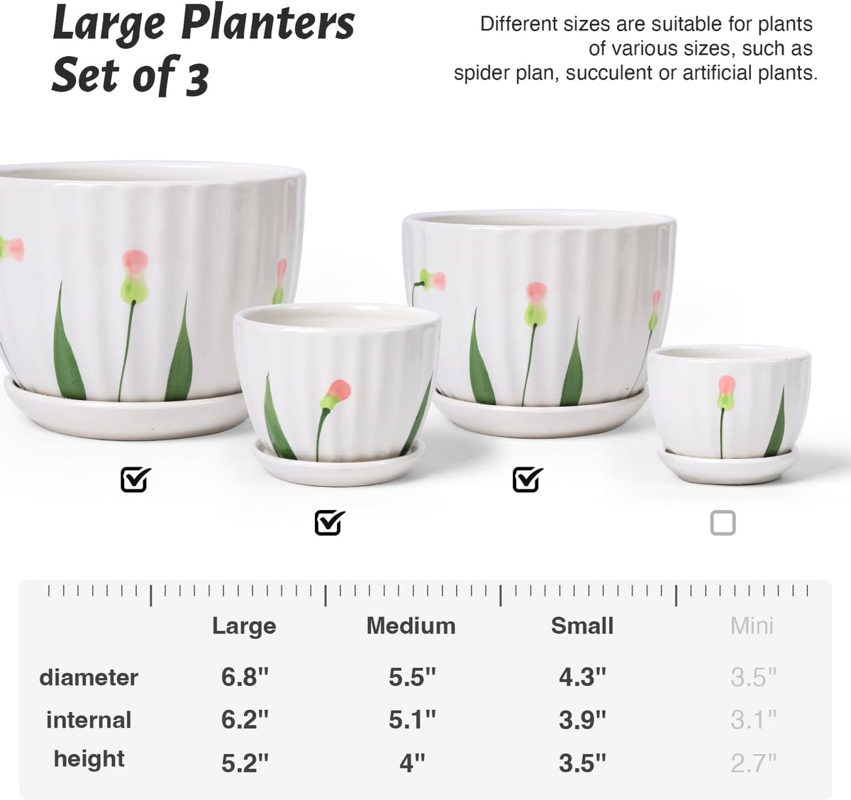 4/5/6 Inches Ceramic Plant Pots with Drainage Holes and Saucers, Round Flower Pots for Indoor