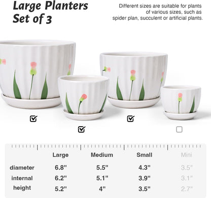 4/5/6 Inches Ceramic Plant Pots with Drainage Holes and Saucers, Round Flower Pots for Indoor
