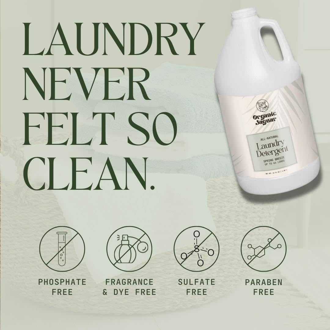 Laundry Detergent, Spring Breeze, Up to 64 Loads, 100% Natural Formula with Essential Oils, Gentle