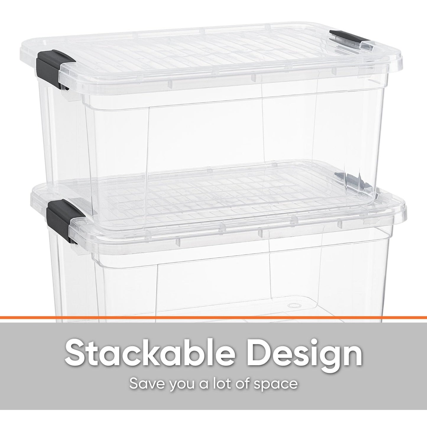 Superio Storage Bins with Lids- 8 Pack, 1.85 Qt Clear Boxes for Organizing, Stackable Plastic
