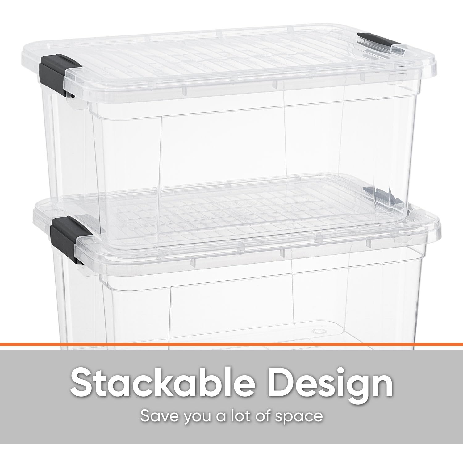 Superio Storage Bins with Lids- 5 Pack, 1.85 Qt Clear Boxes for Organizing, Stackable Plastic