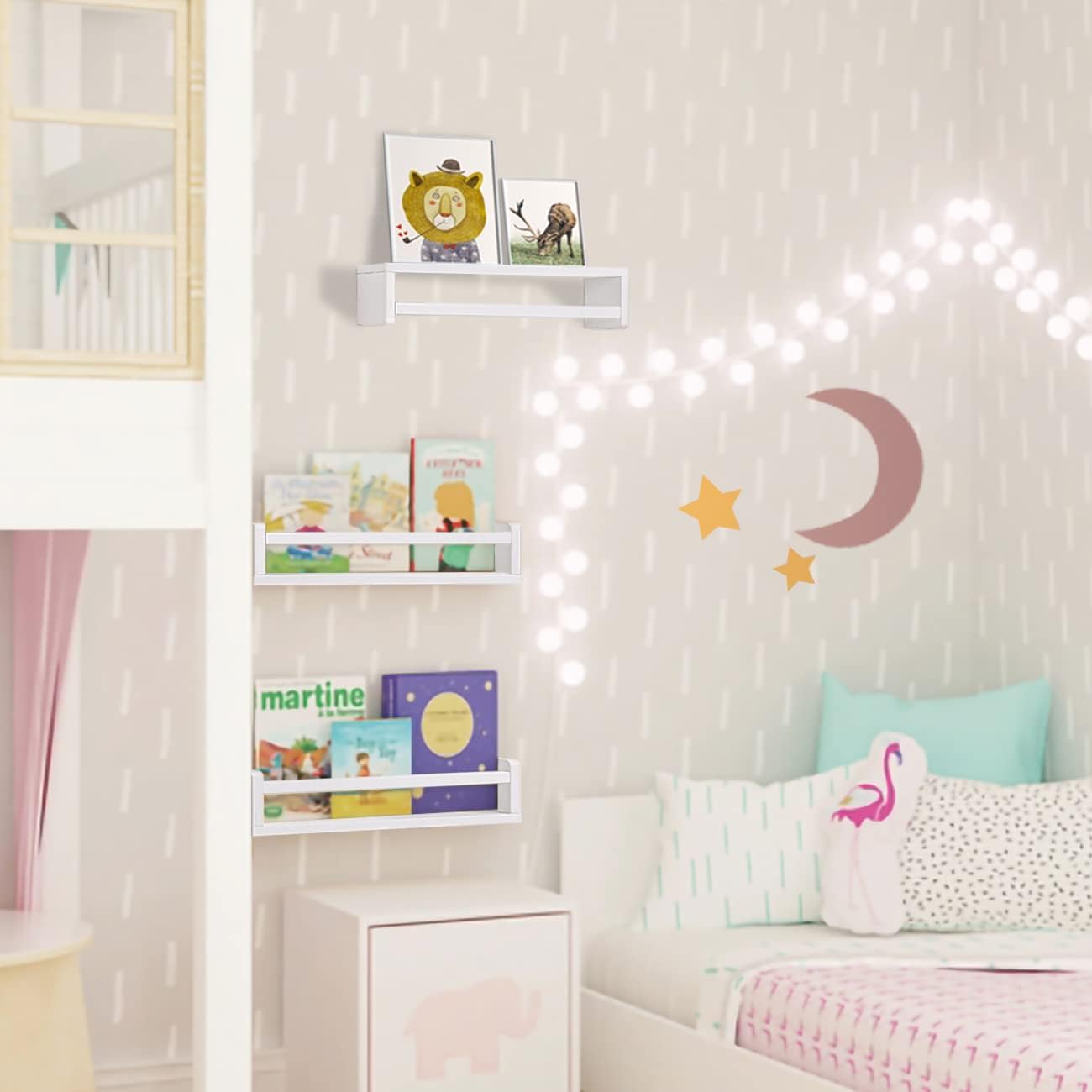 AZSKY Floating Bookshelf for Kids Room White Nursery Shelves Picture Ledge Wall Shelves for