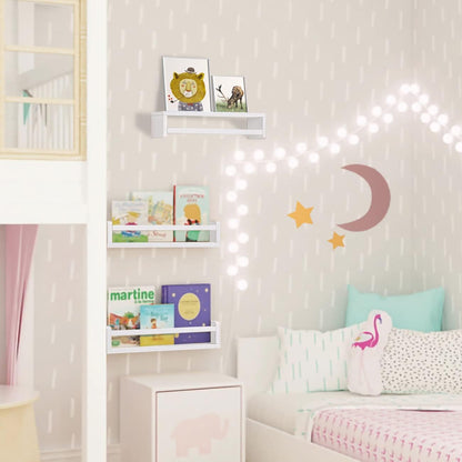 AZSKY Floating Bookshelf for Kids Room White Nursery Shelves Picture Ledge Wall Shelves for
