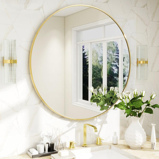 BEAUTYPEAK 20 Inch Round Mirror, Metal Frame Circle Mirror, Wall Mounted for Entryway, Bathroom