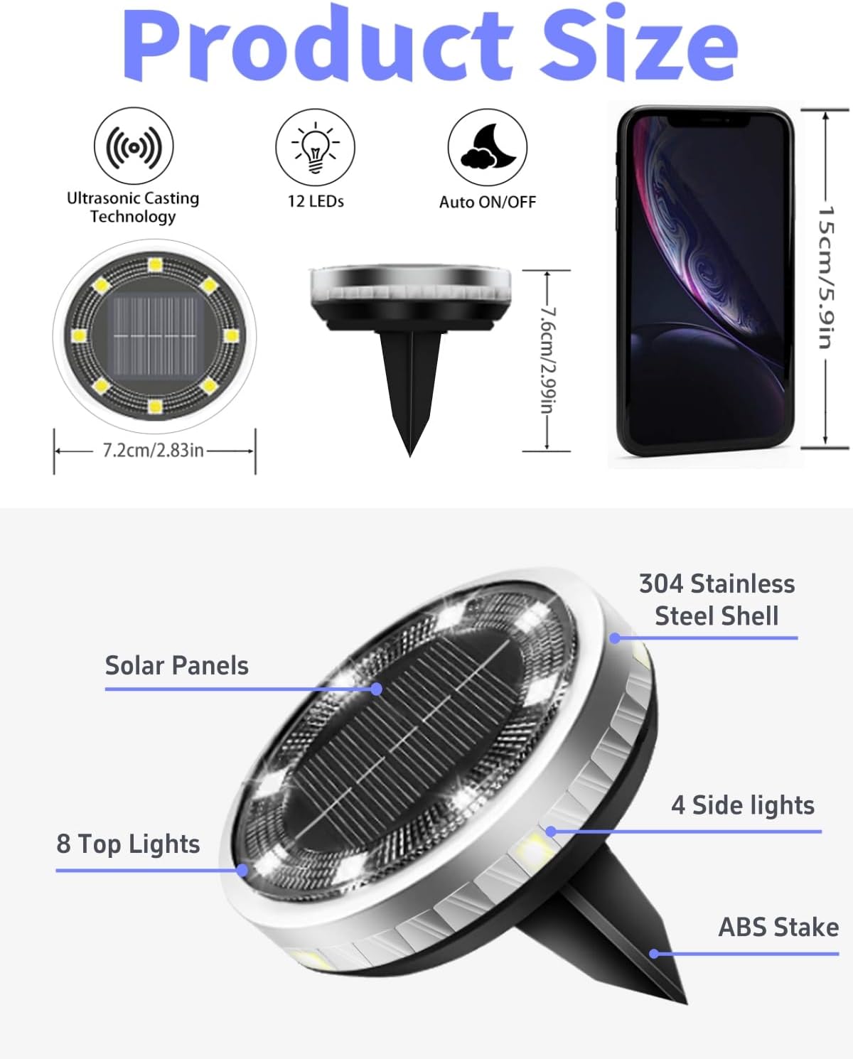 Solar Ground Lights Outdoor 26 Pack Waterproof, Upgraded Solar Garden Lights with 4 Side Light