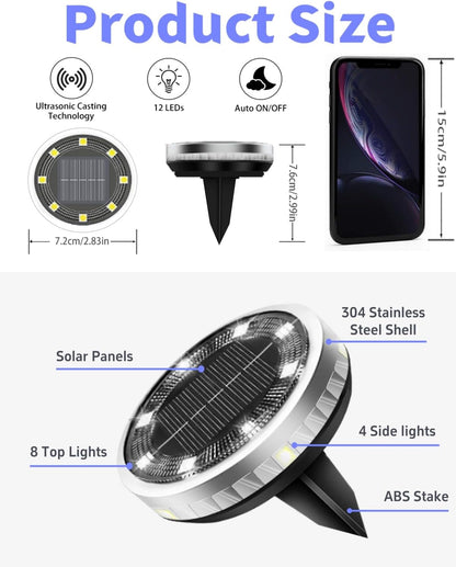 Solar Ground Lights Outdoor 26 Pack Waterproof, Upgraded Solar Garden Lights with 4 Side Light