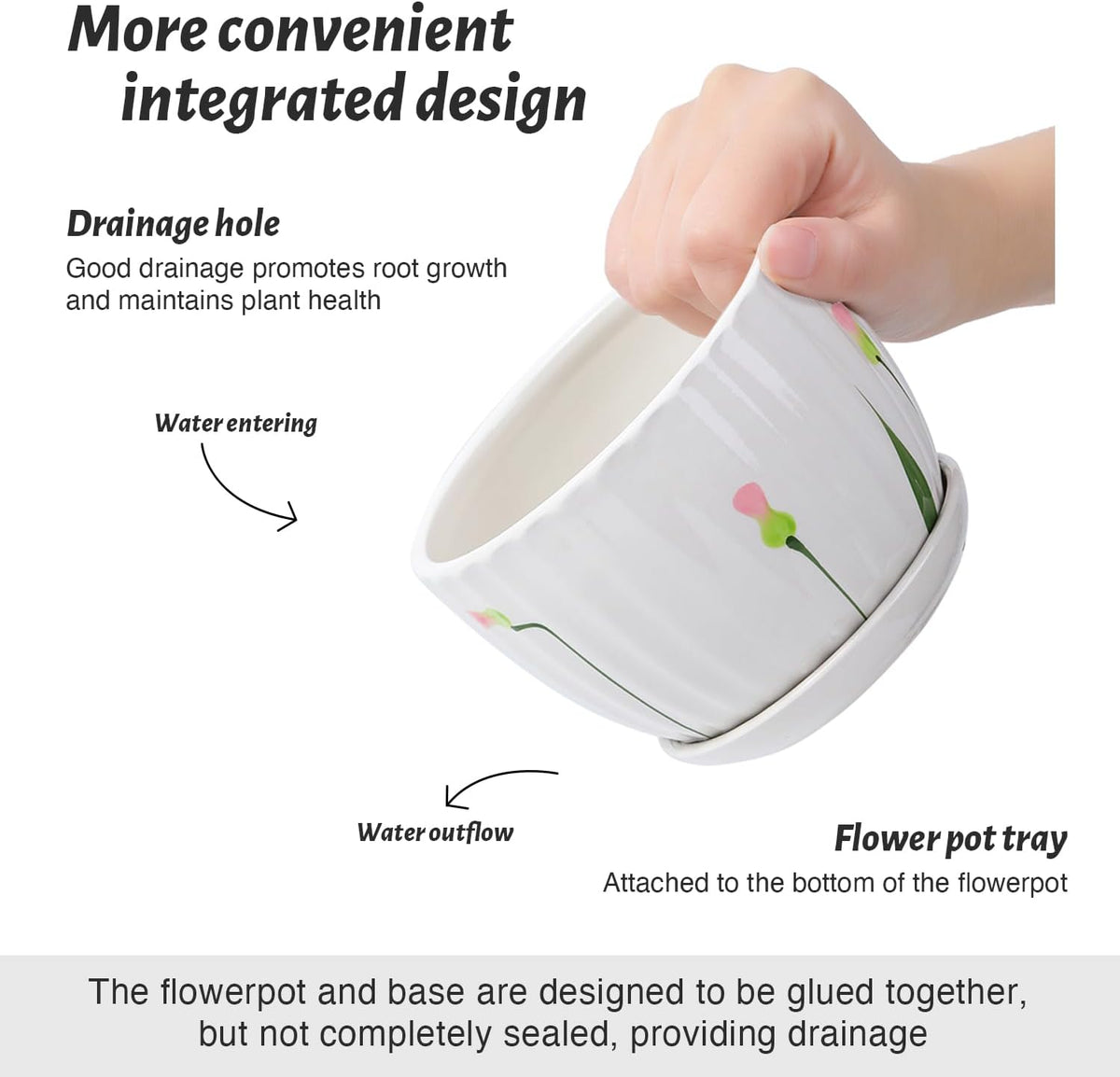 Ceramic Plant Pots with Drainage Holes and Saucers, Round White Flower Pots for Indoor Plant