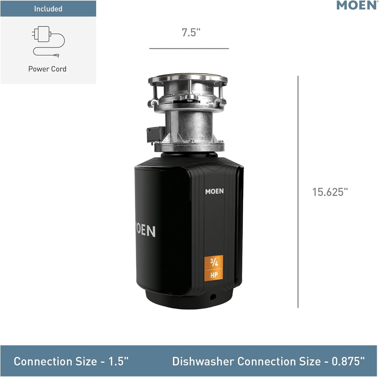 Moen Host Series Garbage Disposal for Kitchen Sink with Power Cord, Control Activation, Sound